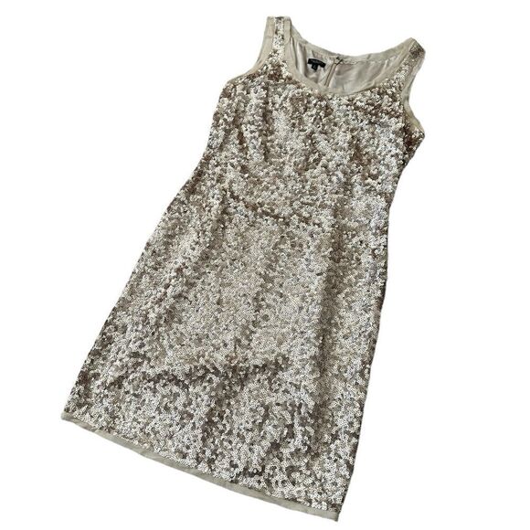 Talbots 100% Silk Champagne Sequined Embellished Dress Size 6 - Picture 5 of 13